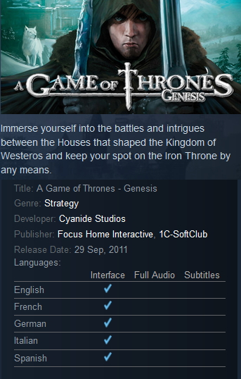 A Game of Thrones - Genesis Steam - Click Image to Close